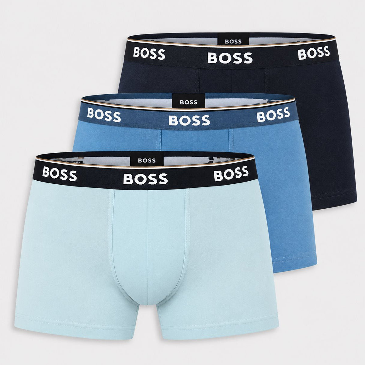 BOSS Power 3 Pack Stretch Cotton Trunks - Light Blue / Blue / Navy