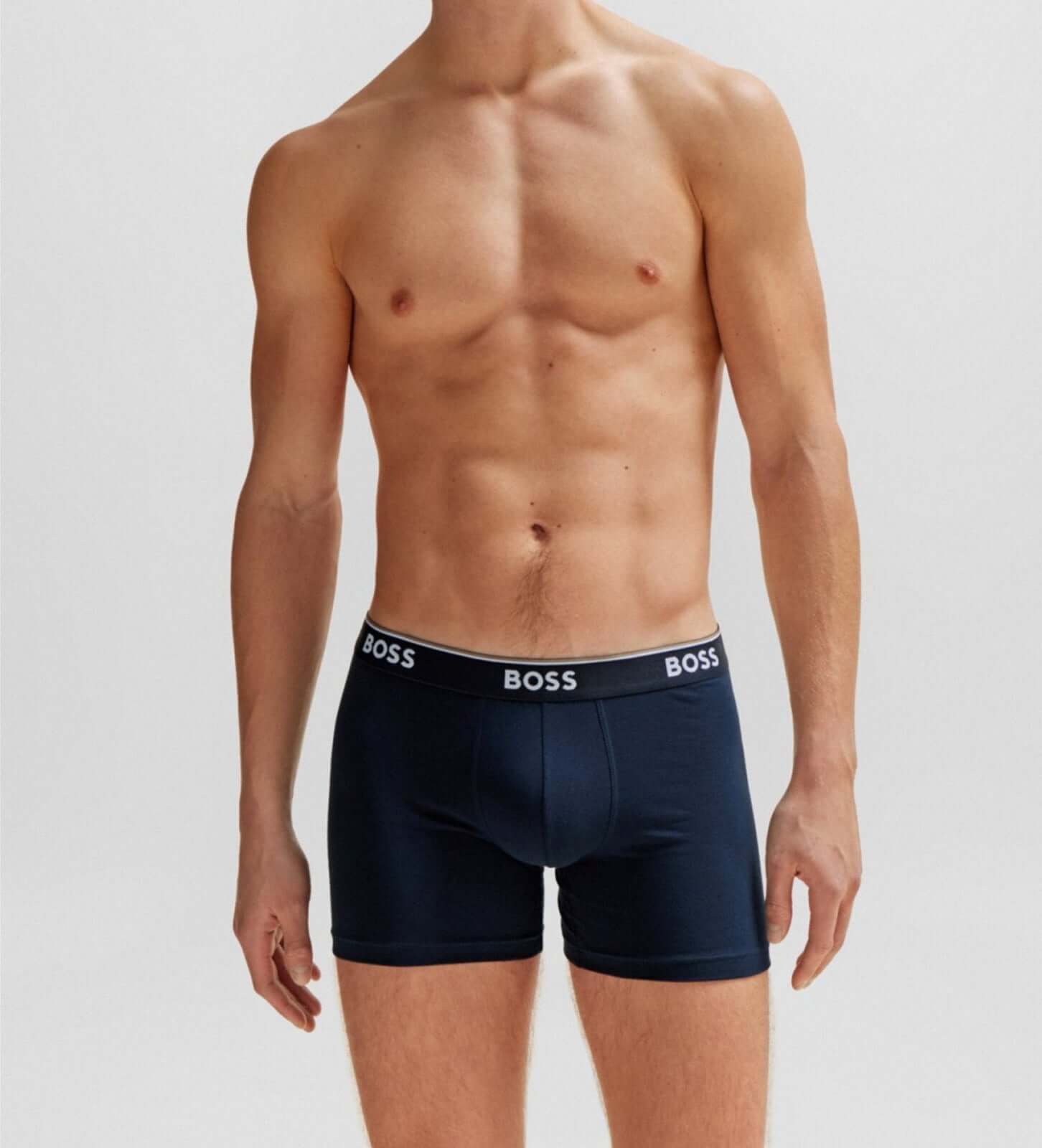 BOSS – 3 Pack Stretch Cotton Boxer Briefs with Logo Waistbands – Dark Blue