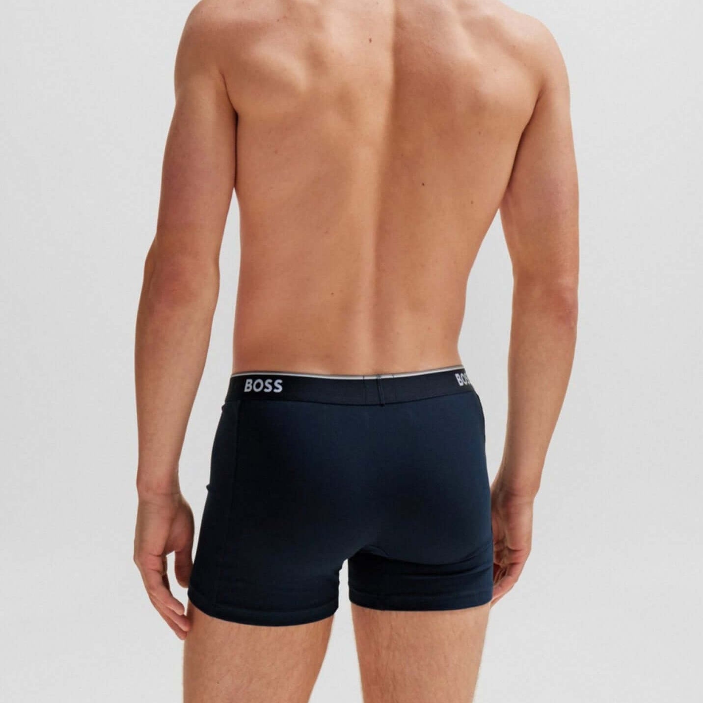 BOSS – 3 Pack Stretch Cotton Boxer Briefs with Logo Waistbands – Dark Blue