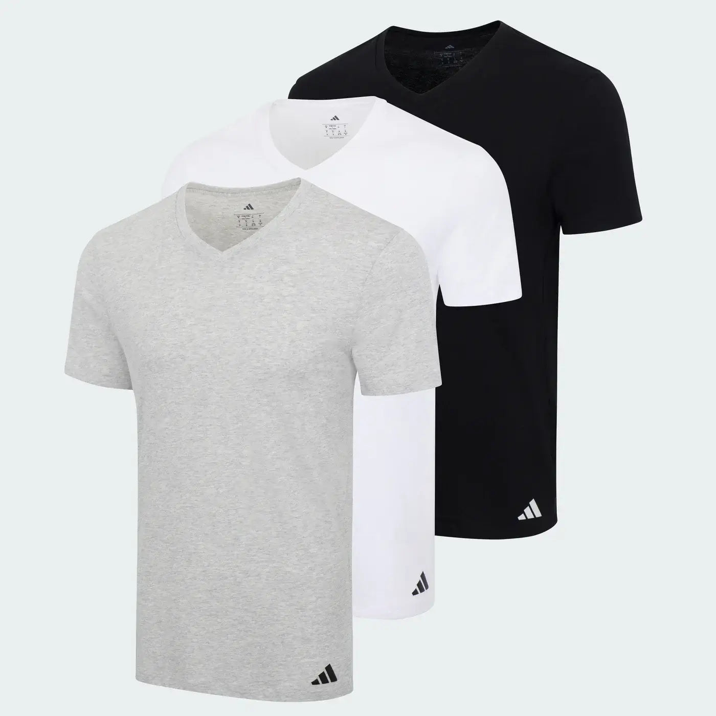 Adidas Men’s 3-Pack Active Core Cotton V-Neck T-Shirts - Heather Grey/Black/White