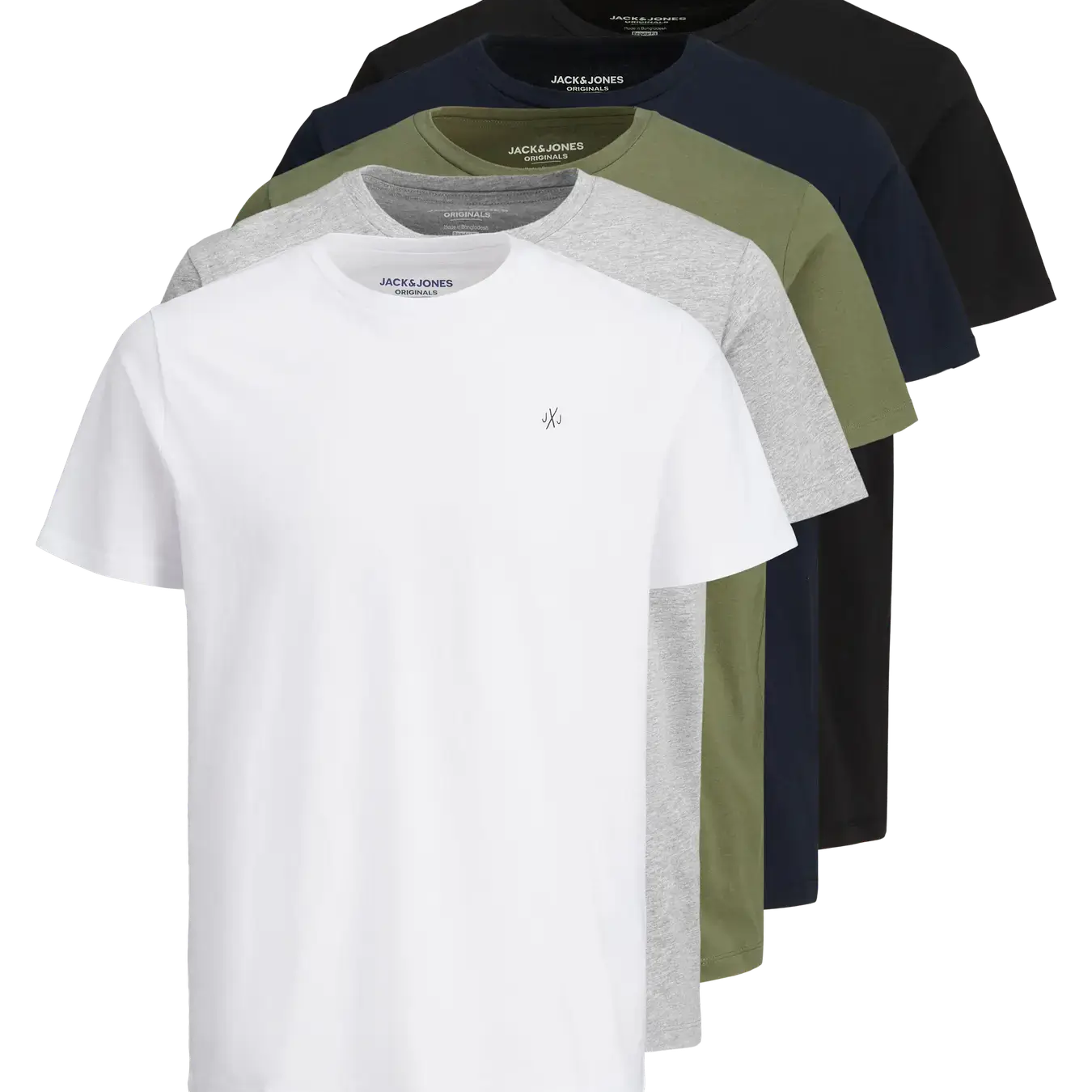 Jack & Jones Men’s 5-Pack Crew Neck T-Shirts – 100% Cotton Multipack