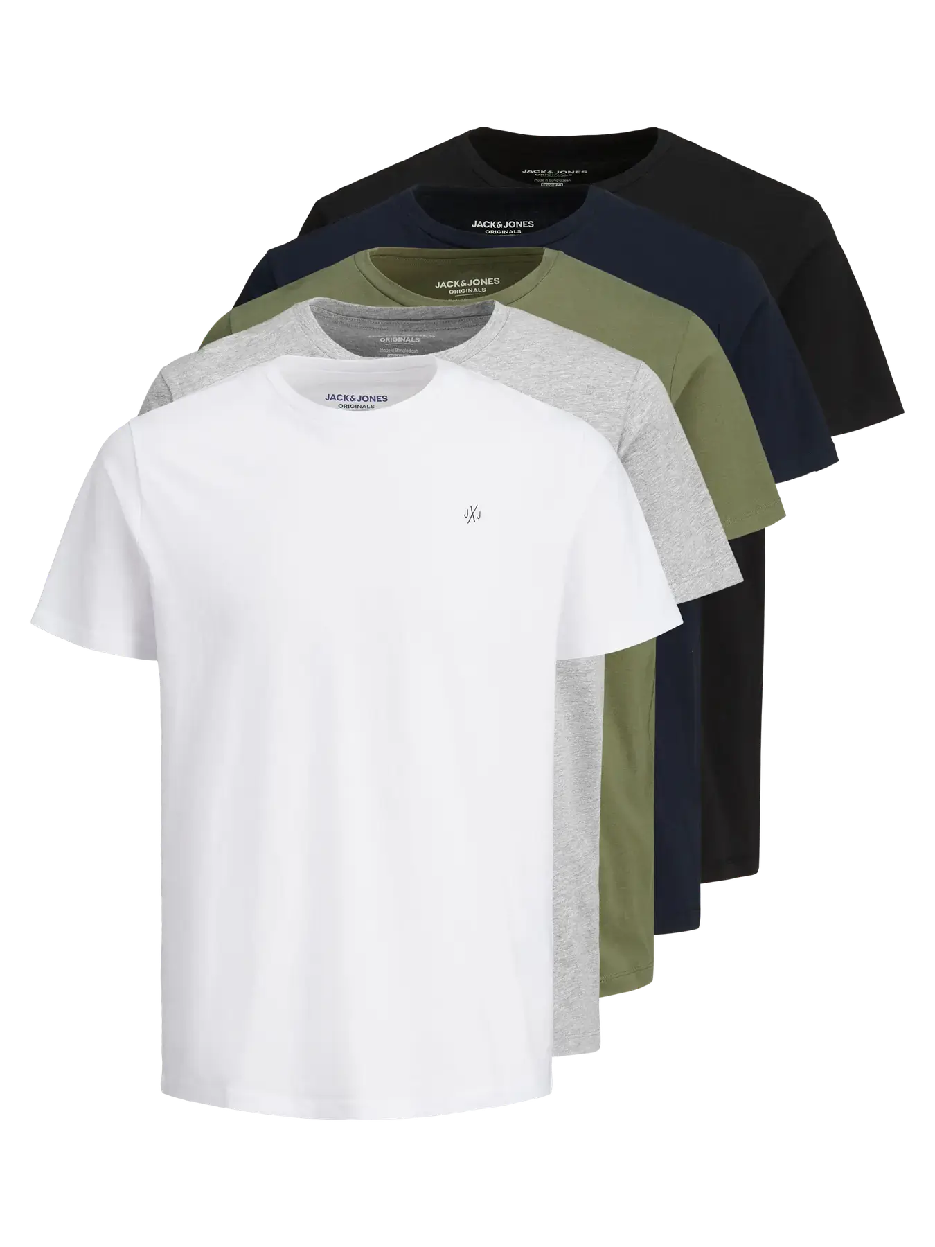 Jack & Jones Men’s 5-Pack Crew Neck T-Shirts – 100% Cotton Multipack