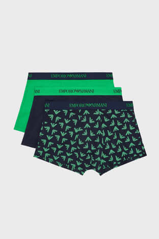 Emporio Armani 3 pack Pure Cotton Low Rise Trunks - Green, Black Print