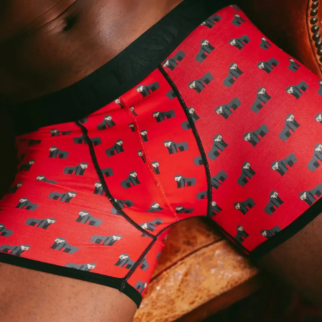 Swole Panda Bamboo Boxers – Red Gorilla Print | Eco-Friendly Comfort
