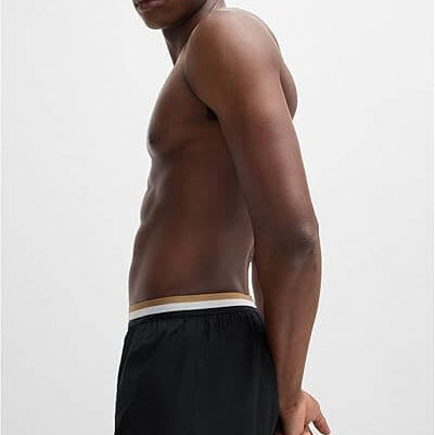 Boss Two-Pack Woven Boxers / Pyjama Shorts in Cotton Poplin - Green / Black