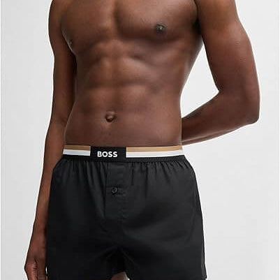 Boss 2 Pack Woven Boxers / Pyjama Shorts in Cotton Poplin - Blue / Black