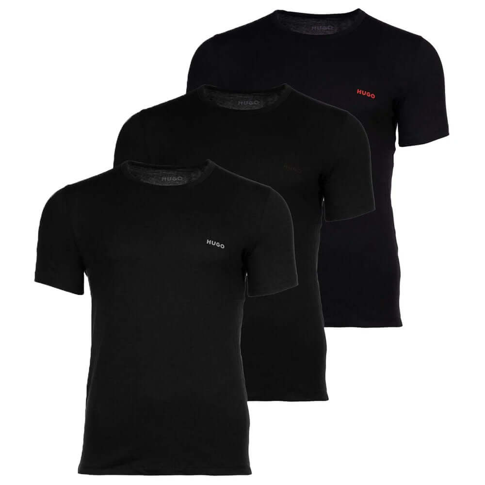 HUGO Triple Pack Crew Neck T Shirt - Black Coloured Logo
