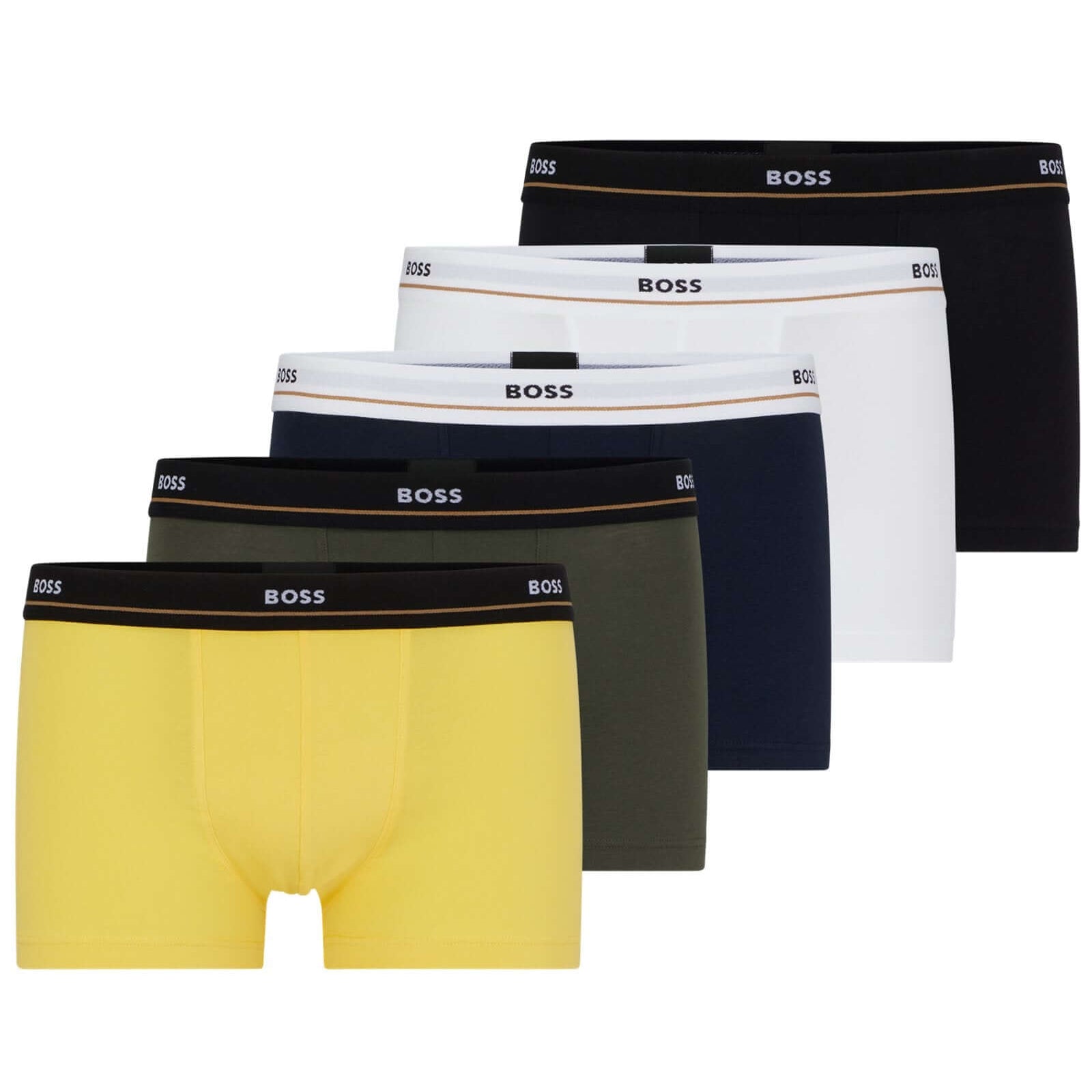 Boss 5 Pack Cotton Stretch Trunks with Logo Waistbands - Yellow