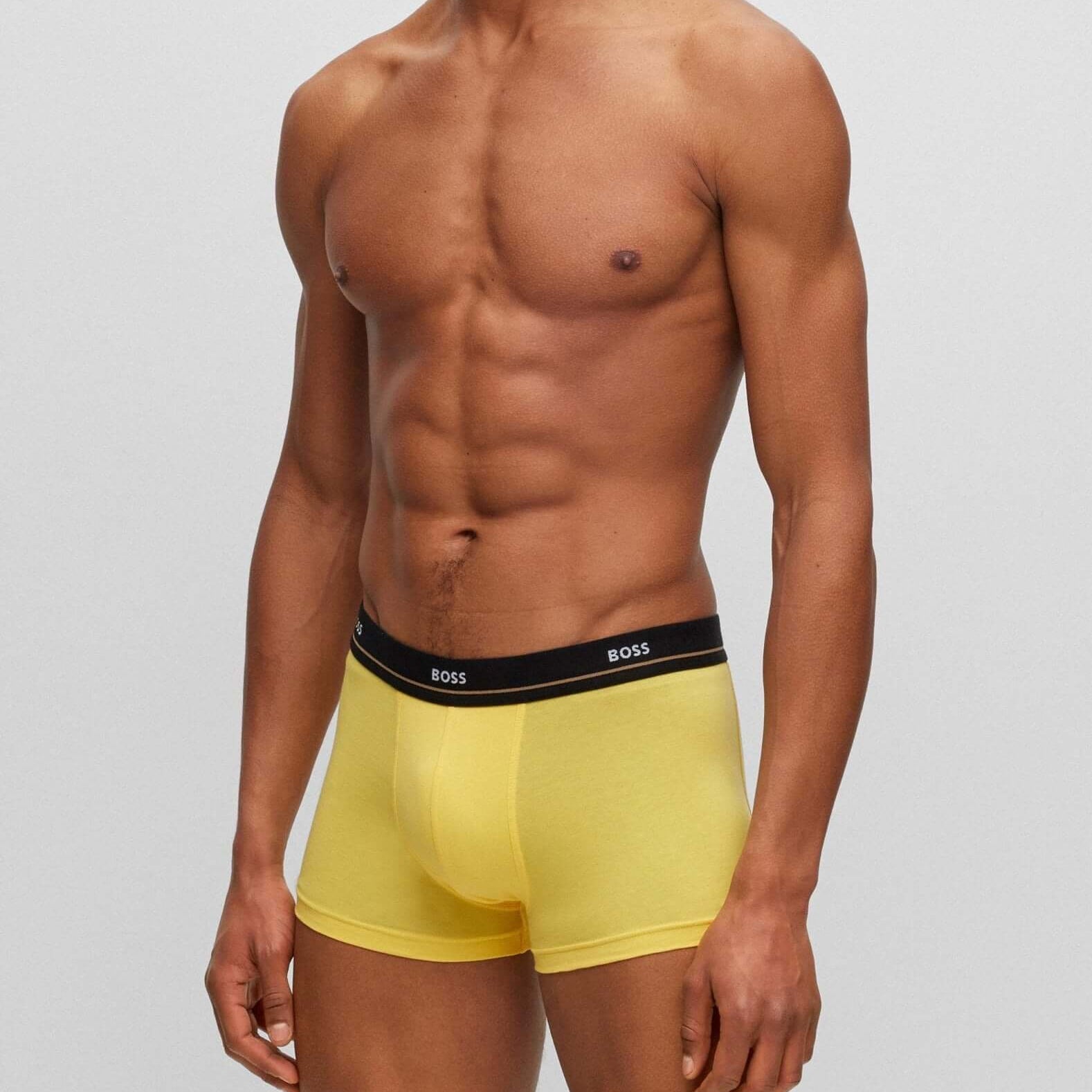 Boss 5 Pack Cotton Stretch Trunks with Logo Waistbands - Yellow
