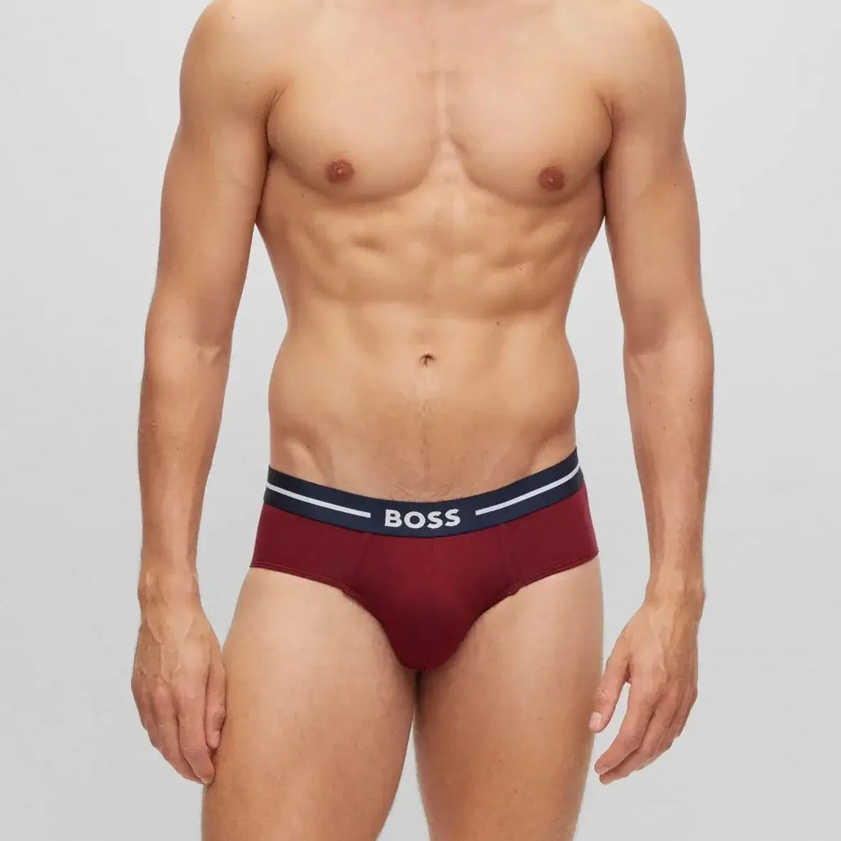 BOSS Men's 3 Pack Stretch Cotton Bold Briefs - Burgundy/Black/Navy