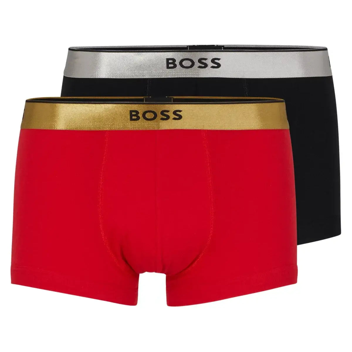 BOSS 2 Pack Metallic Waistbands Pure Cotton Trunks - (Red / Black) Gift Boxed