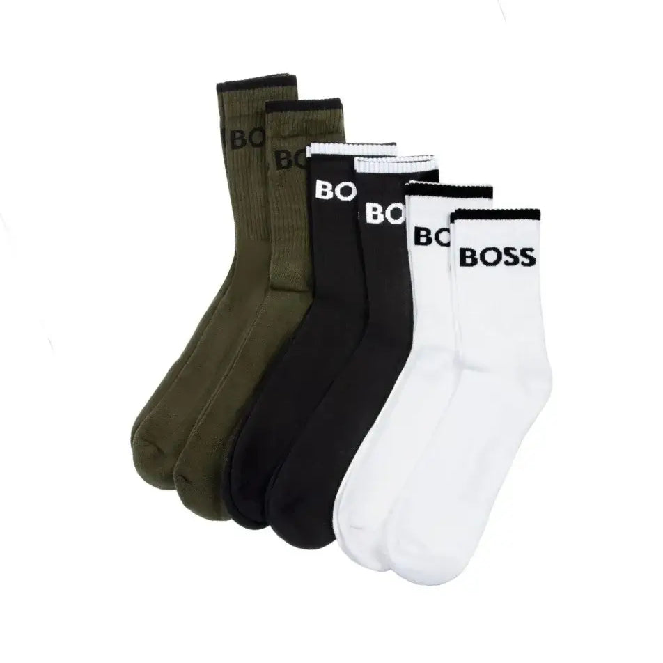 BOSS Signature Stripe Cotton Crew Socks Black/White/Olive (6 Pack)