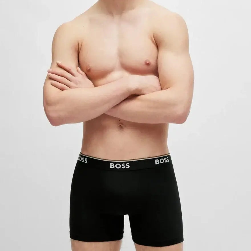Boss 3 Pack of Stretch Cotton Boxer Briefs - Black/Blue/Khaki