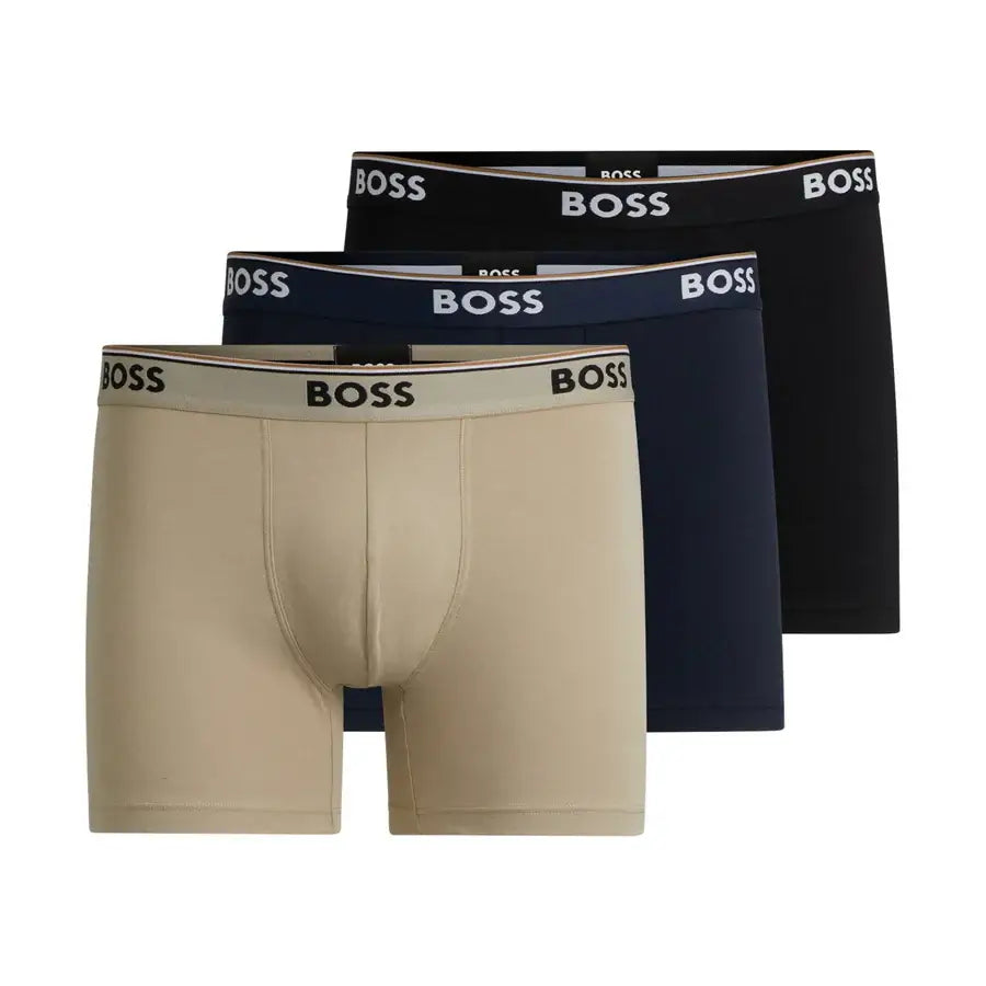 Boss 3 Pack of Stretch Cotton Boxer Briefs - Black/Blue/Khaki
