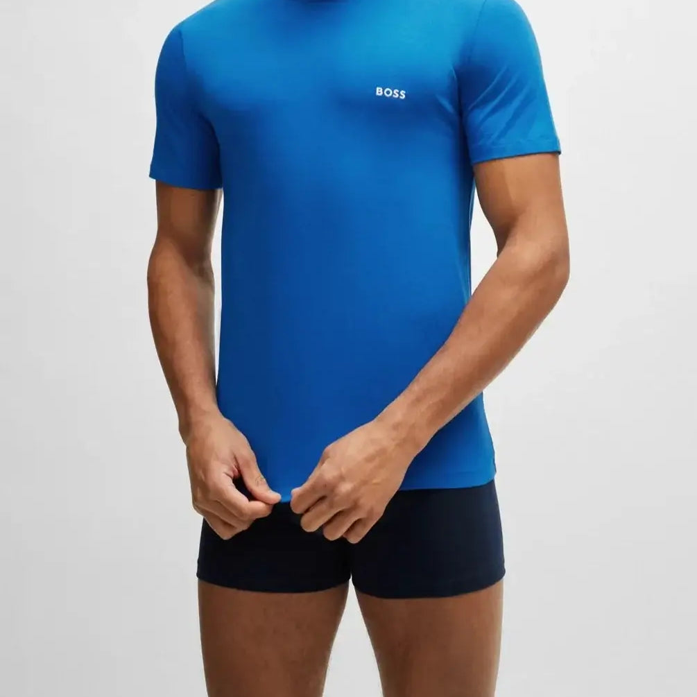 Boss 3 Pack Regular Fit Cotton T-Shirts Logo Embroidered - Blues