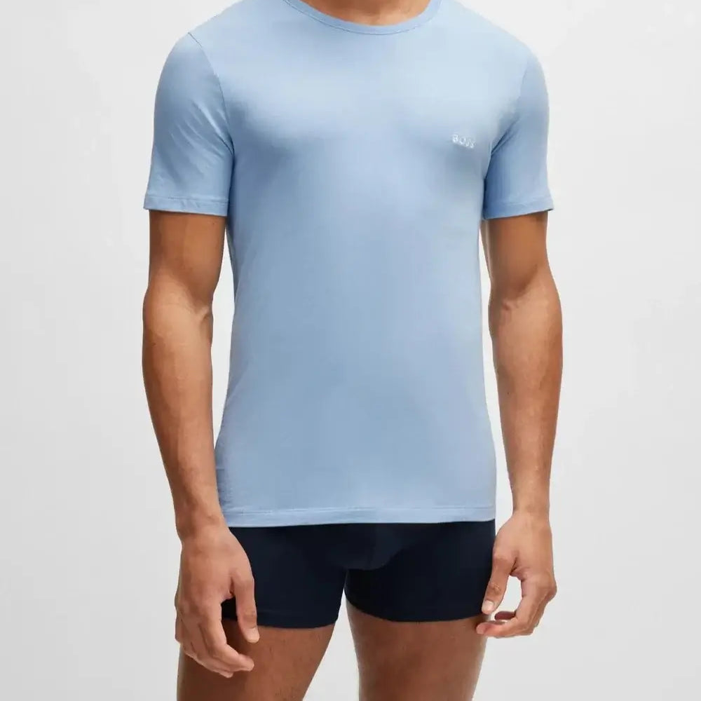 Boss 3 Pack Regular Fit Cotton T-Shirts Logo Embroidered - Blues