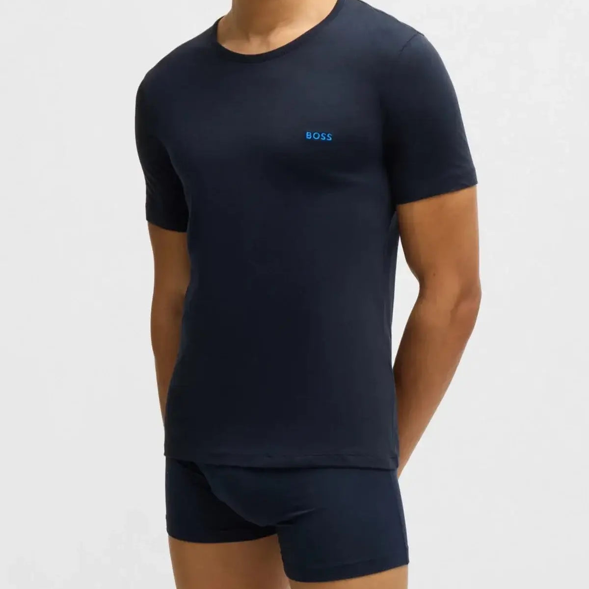 Boss 3 Pack Cotton Underwear T-Shirts With Logo Embroidered - Black / Blue