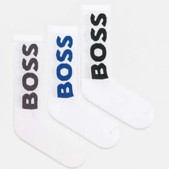 Boss 3 Pack QS Rib Logo Socks - White