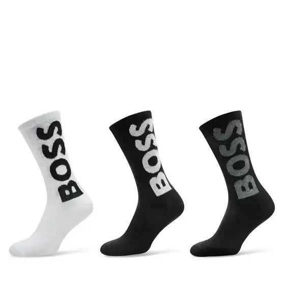 Boss 3 Pack QS Rib Logo Socks - White
