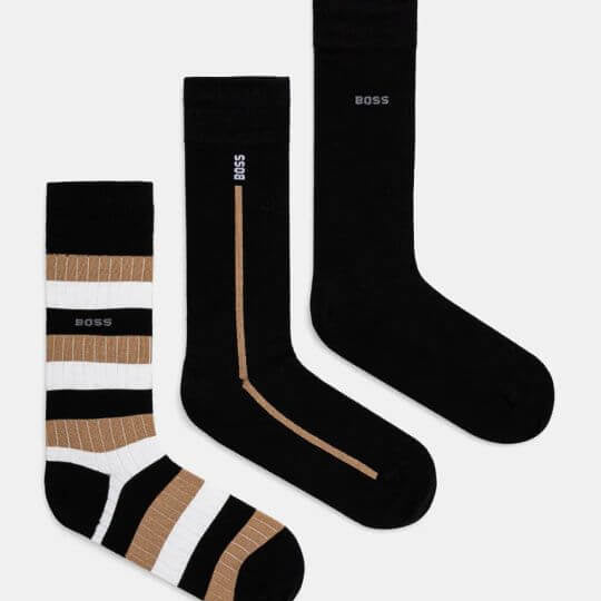 Boss 3 Pack Fine Rib Crew Socks - Black / Beige