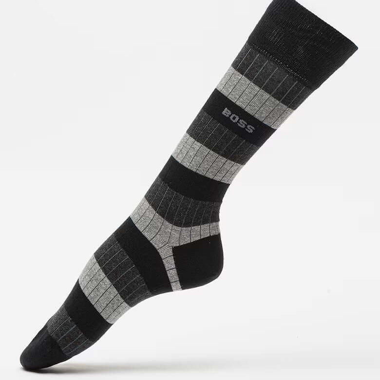 Boss 3 Pack Fine Rib Crew Socks - Black / Grey / Charcoal