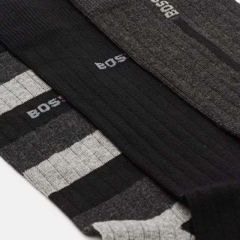 Boss 3 Pack Fine Rib Crew Socks - Black / Grey / Charcoal