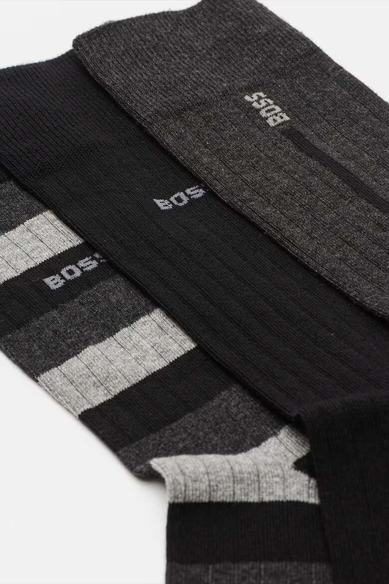 Boss 3 Pack Fine Rib Crew Socks - Black / Grey / Charcoal