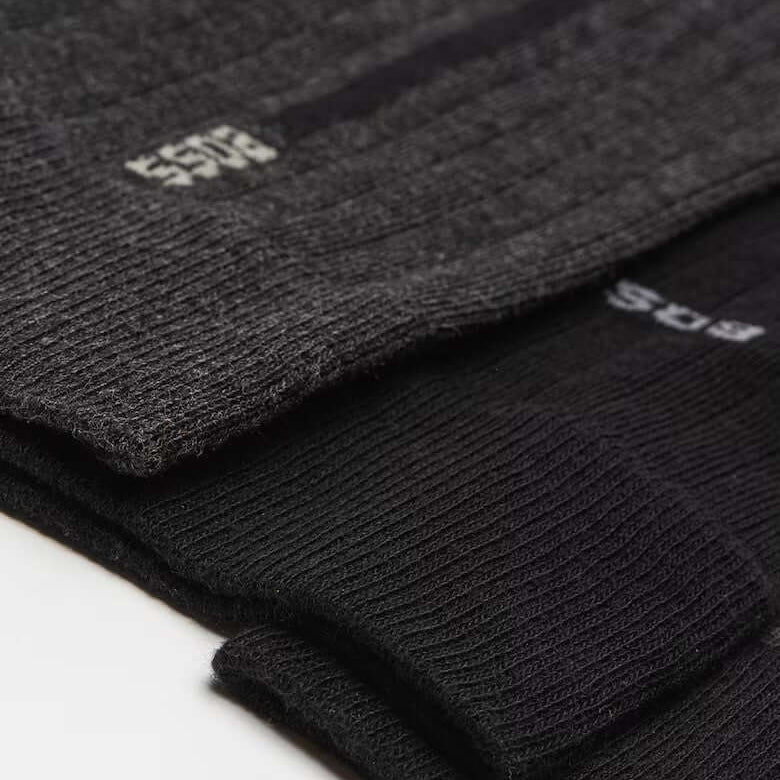 Boss 3 Pack Fine Rib Crew Socks - Black / Grey / Charcoal