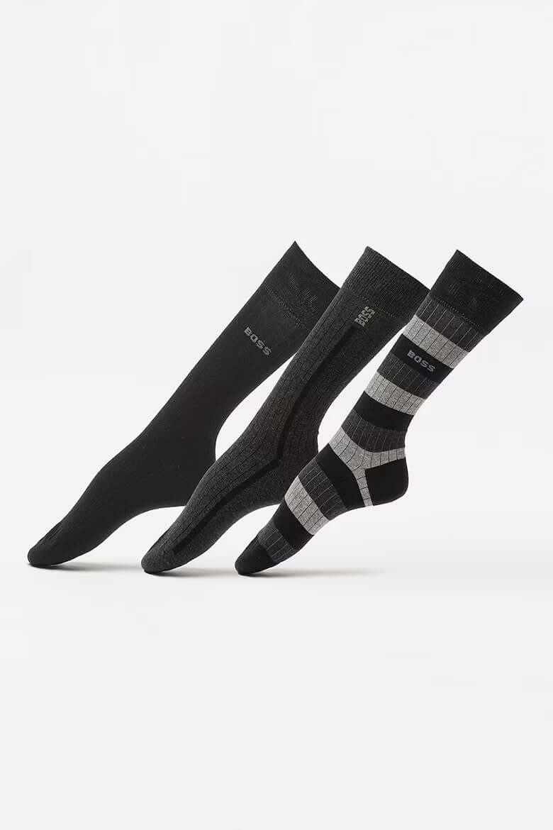 Boss 3 Pack Fine Rib Crew Socks - Black / Grey / Charcoal