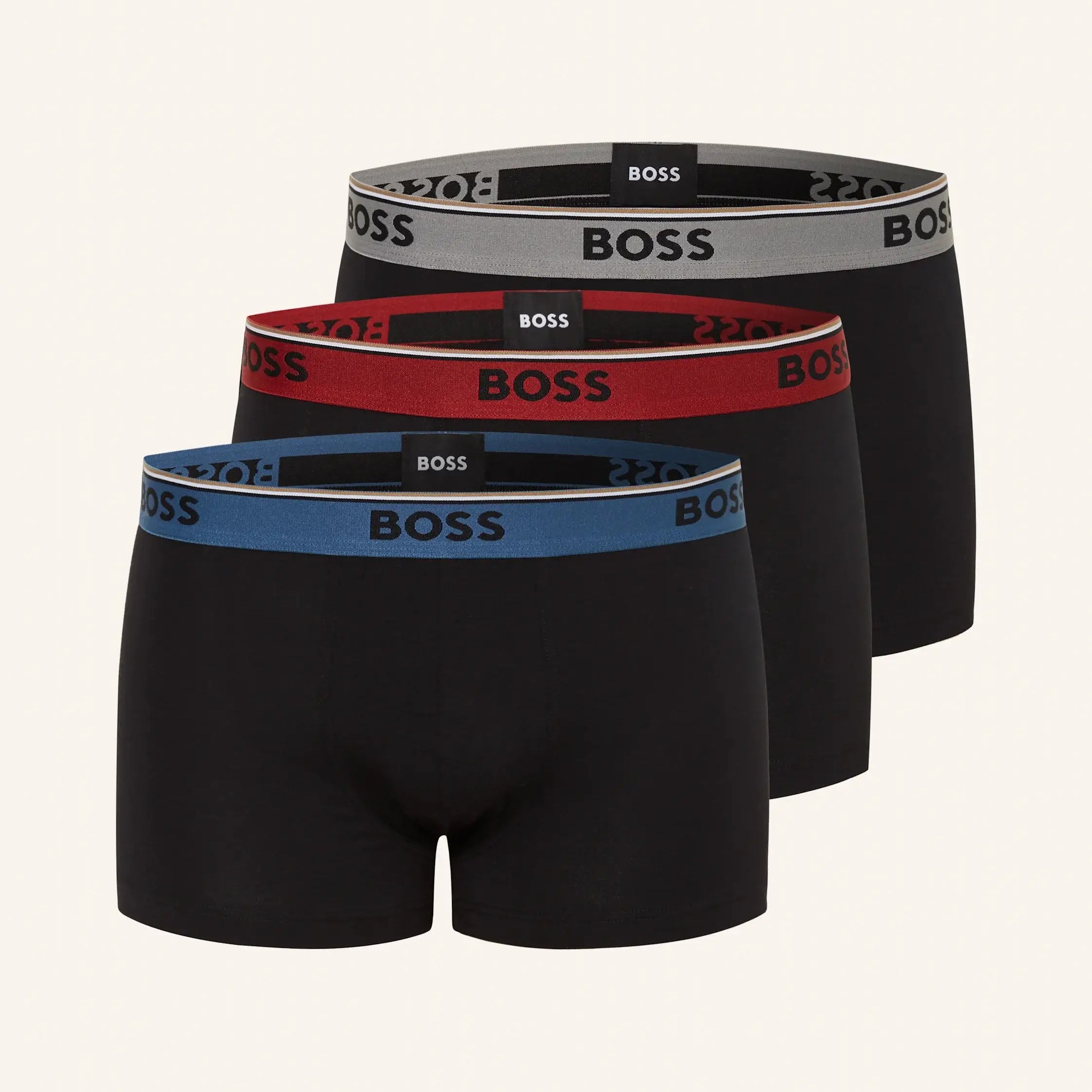 BOSS 3-Pack Stretch Cotton Trunks – Black with Coloured Waistbands