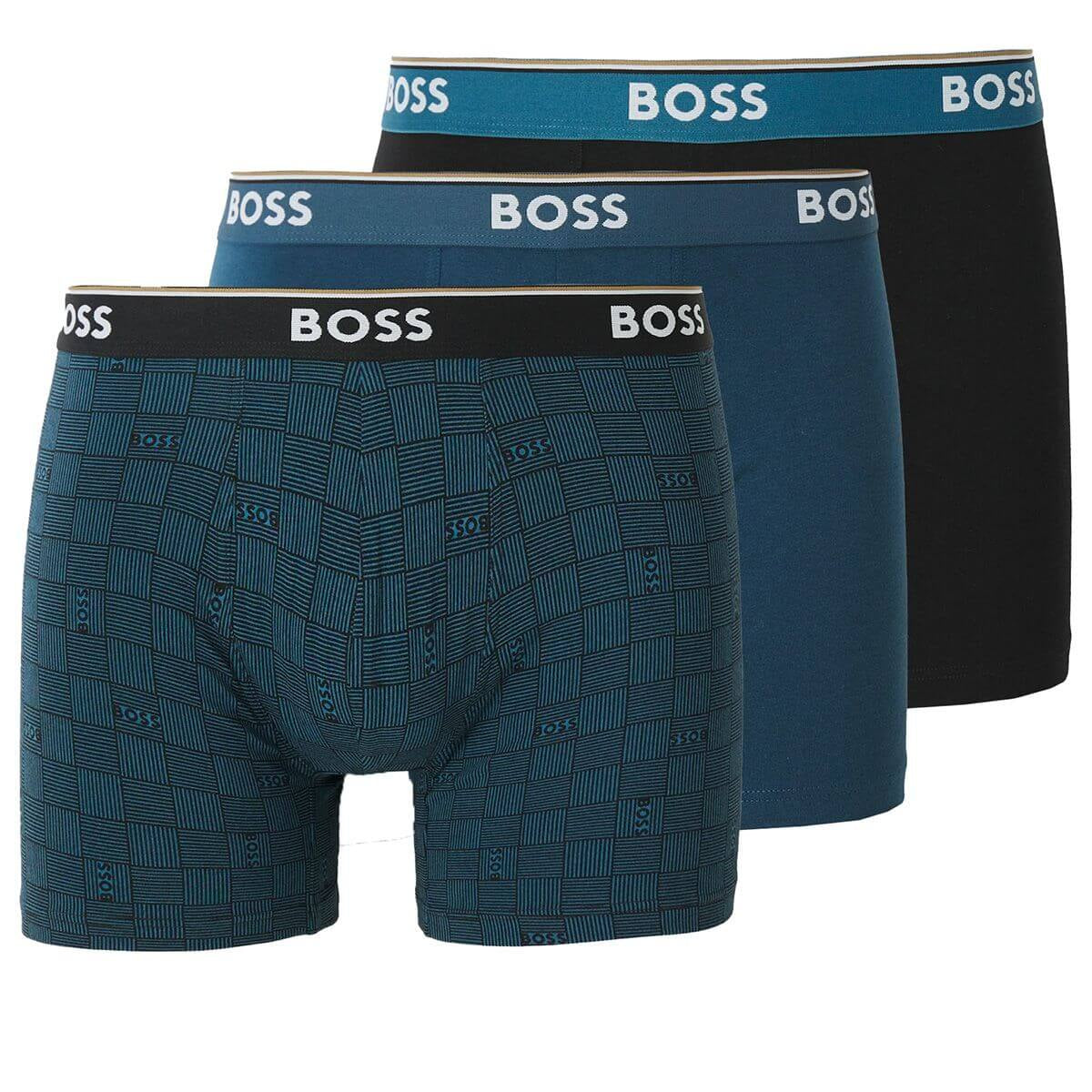 BOSS 3-Pack Stretch Cotton Boxer Briefs – Blue, Black, Print