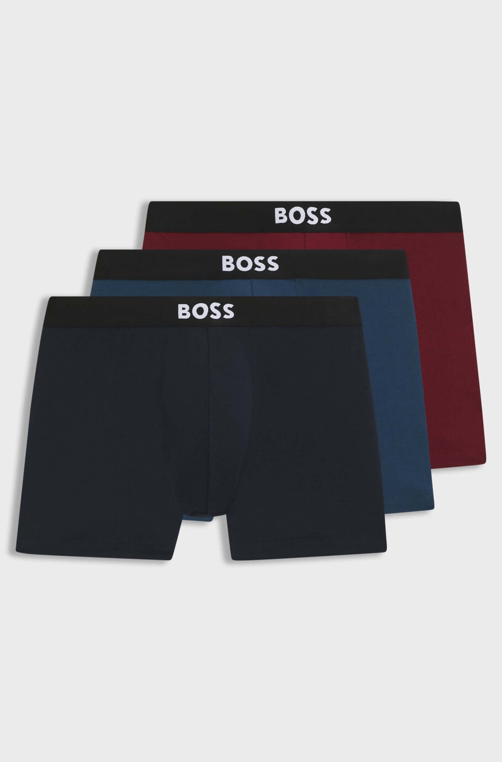 BOSS 3-Pack Stretch Cotton Boxer Briefs – Blue, Red, Black