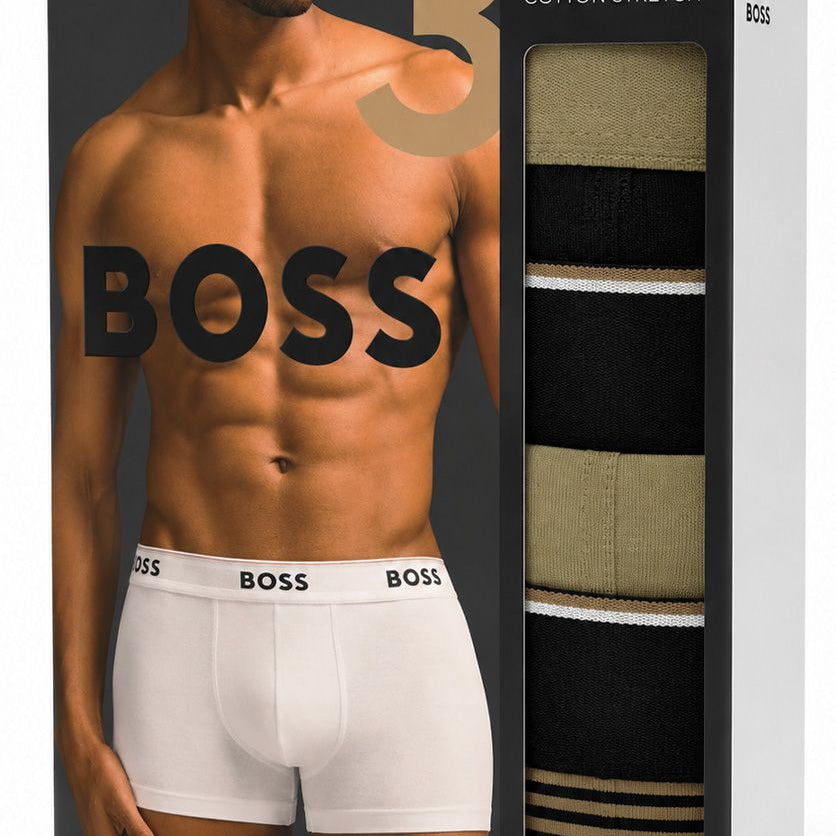 BOSS Power Design 3 Pack Stretch Cotton Trunks - Khaki / Black Multi