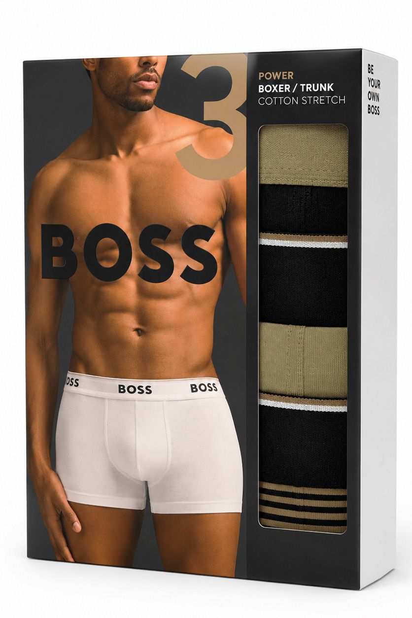 BOSS Power Design 3 Pack Stretch Cotton Trunks - Khaki / Black Multi