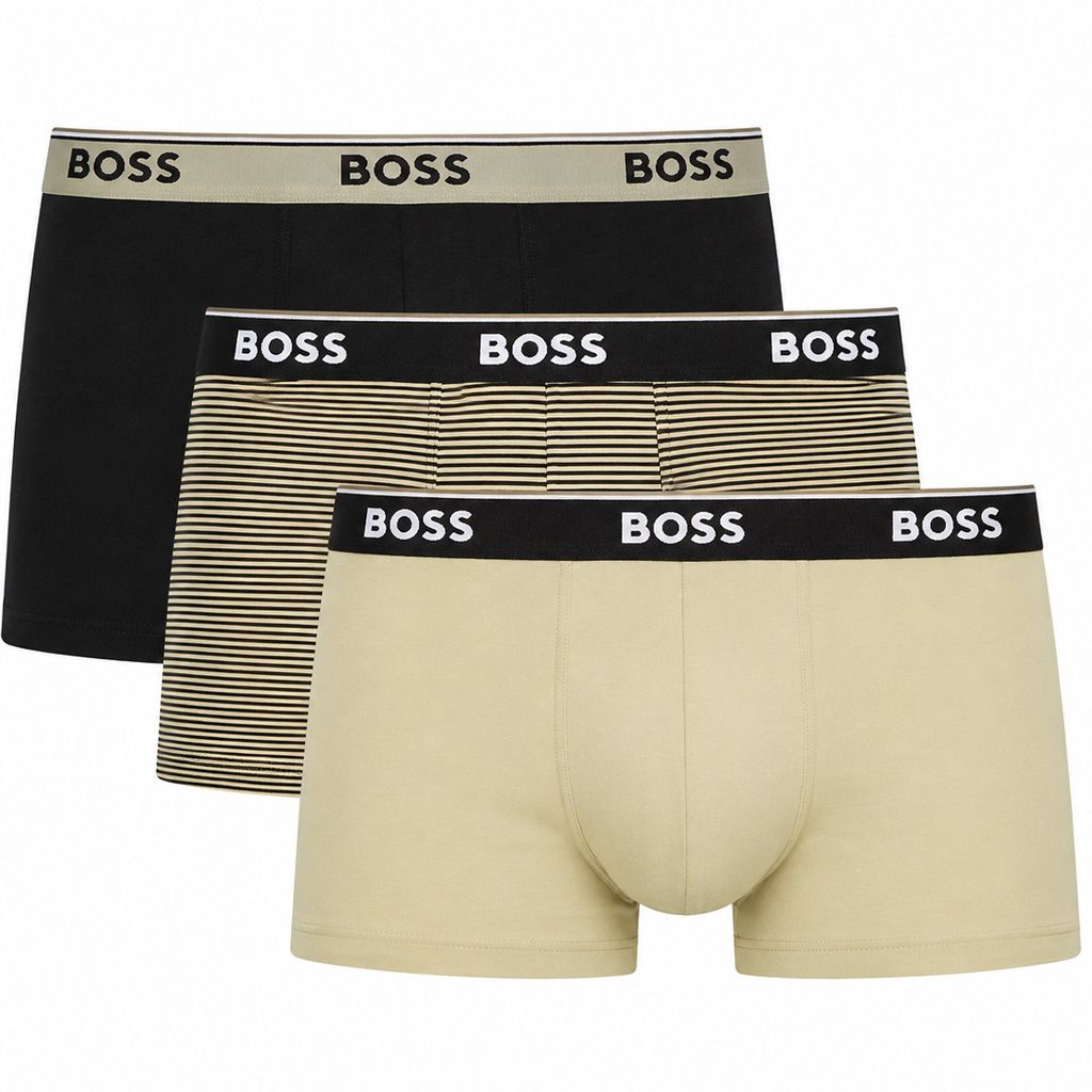 BOSS Power Design 3 Pack Stretch Cotton Trunks - Khaki / Black Multi