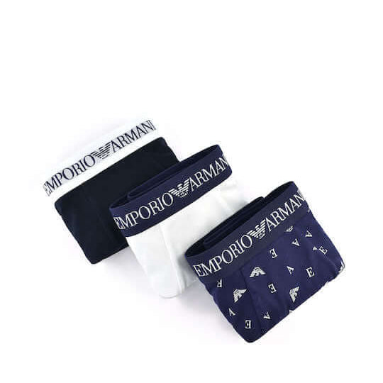 Emporio Armani 3 pack 100% Cotton Boxers - Navy/Black/White
