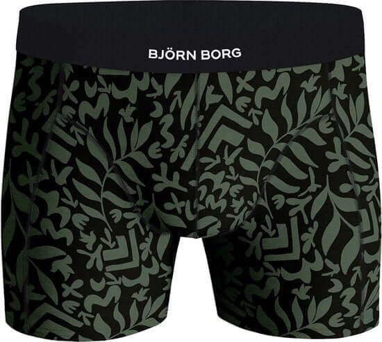 Bjorn Borg Premium Cotton Stretch 2 Pack Boxer - Green Print / Black