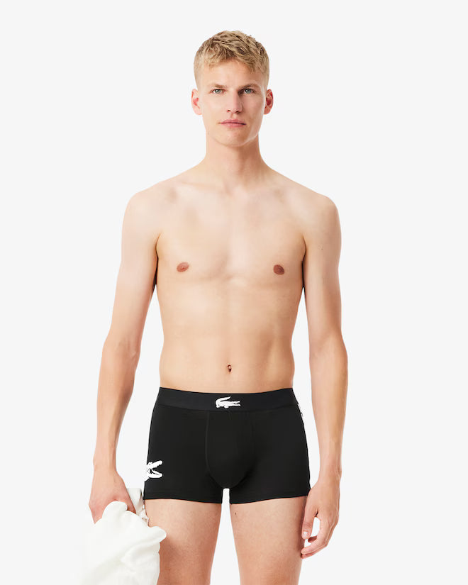 Lacoste Men's 3-Pack Stretch Cotton Trunks - Black Print Underwear