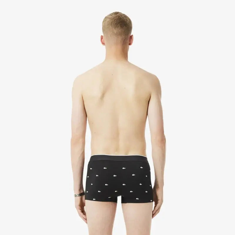 Lacoste Men’s 3-Pack Printed Stretch Trunks – Black Cotton Underwear