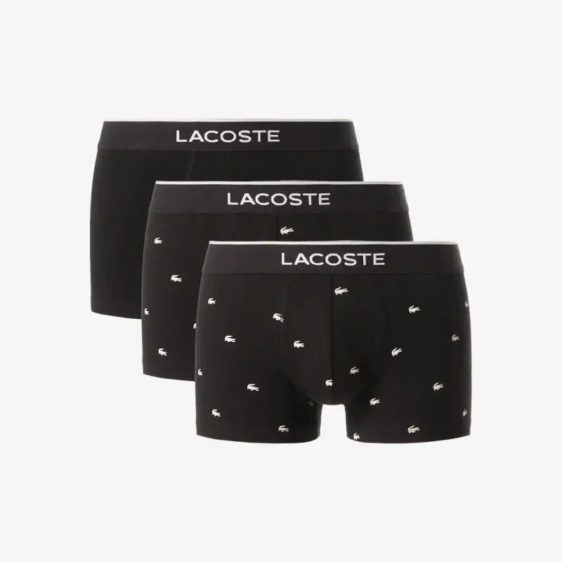 Lacoste Men’s 3-Pack Printed Stretch Trunks – Black Cotton Underwear