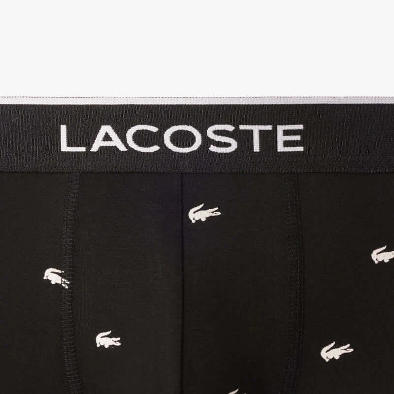 Lacoste Men’s 3-Pack Printed Stretch Trunks – Black Cotton Underwear