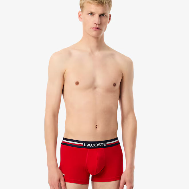 Lacoste 3-Pack Tricolor Waist Trunks - Navy Blue / Grey Chine / Red • W34