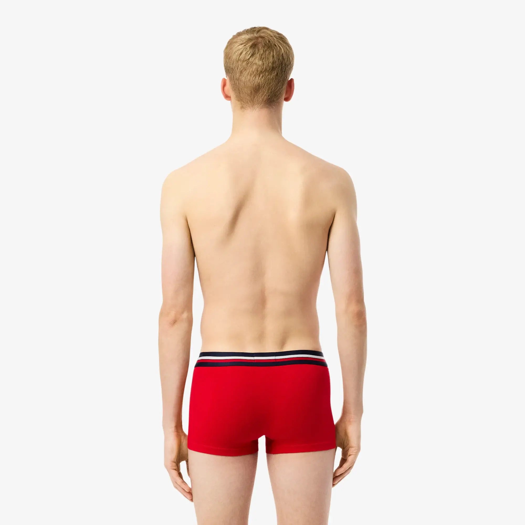 Lacoste 3-Pack Tricolor Waist Trunks - Navy Blue / Grey Chine / Red • W34