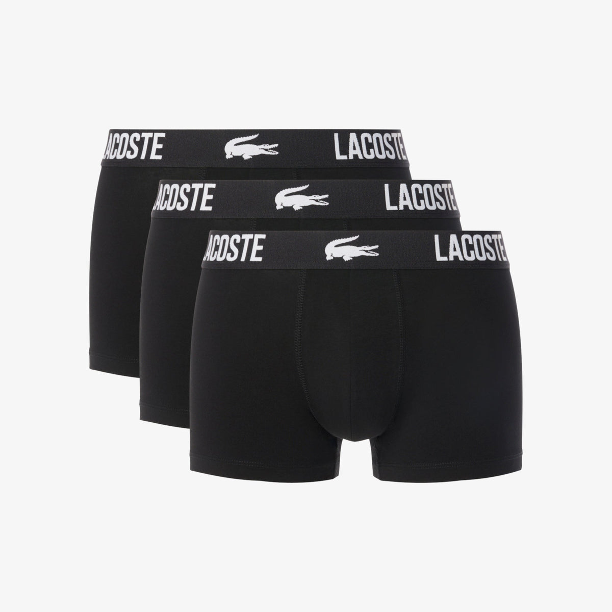 Lacoste 5H2393 black cotton stretch trunks three pack flat lay