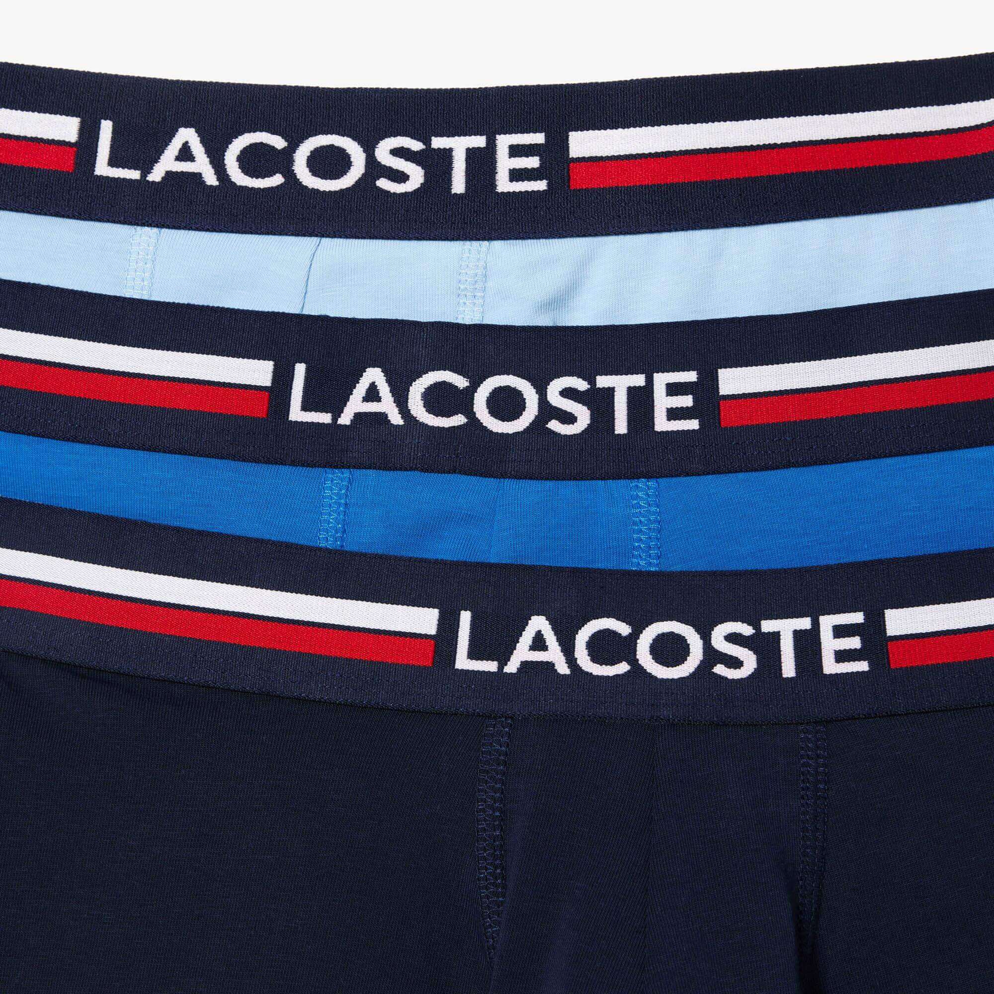 Lacoste 3-Pack Tricolor Waist Trunks - Navy Blue / Azure / Blue MIJ