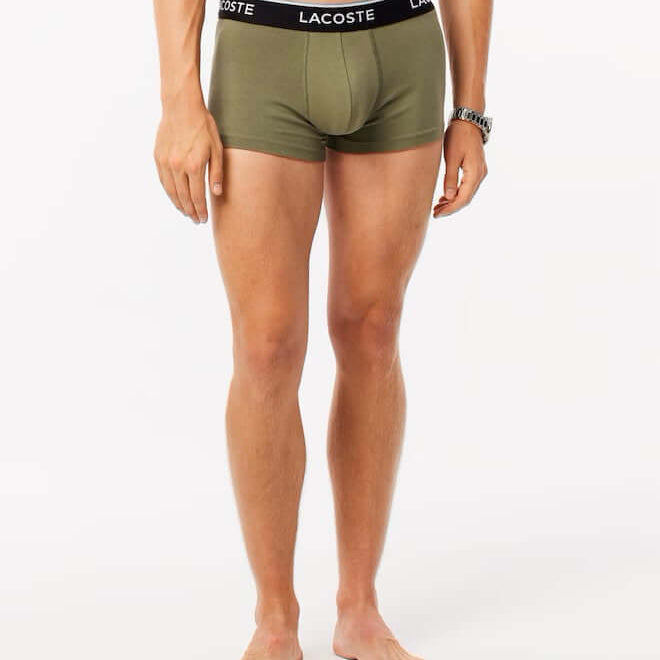 Lacoste 3-Pack Cotton Stretch Trunks - Khaki Green / Red / Black