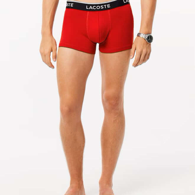 Lacoste 3-Pack Cotton Stretch Trunks - Khaki Green / Red / Black