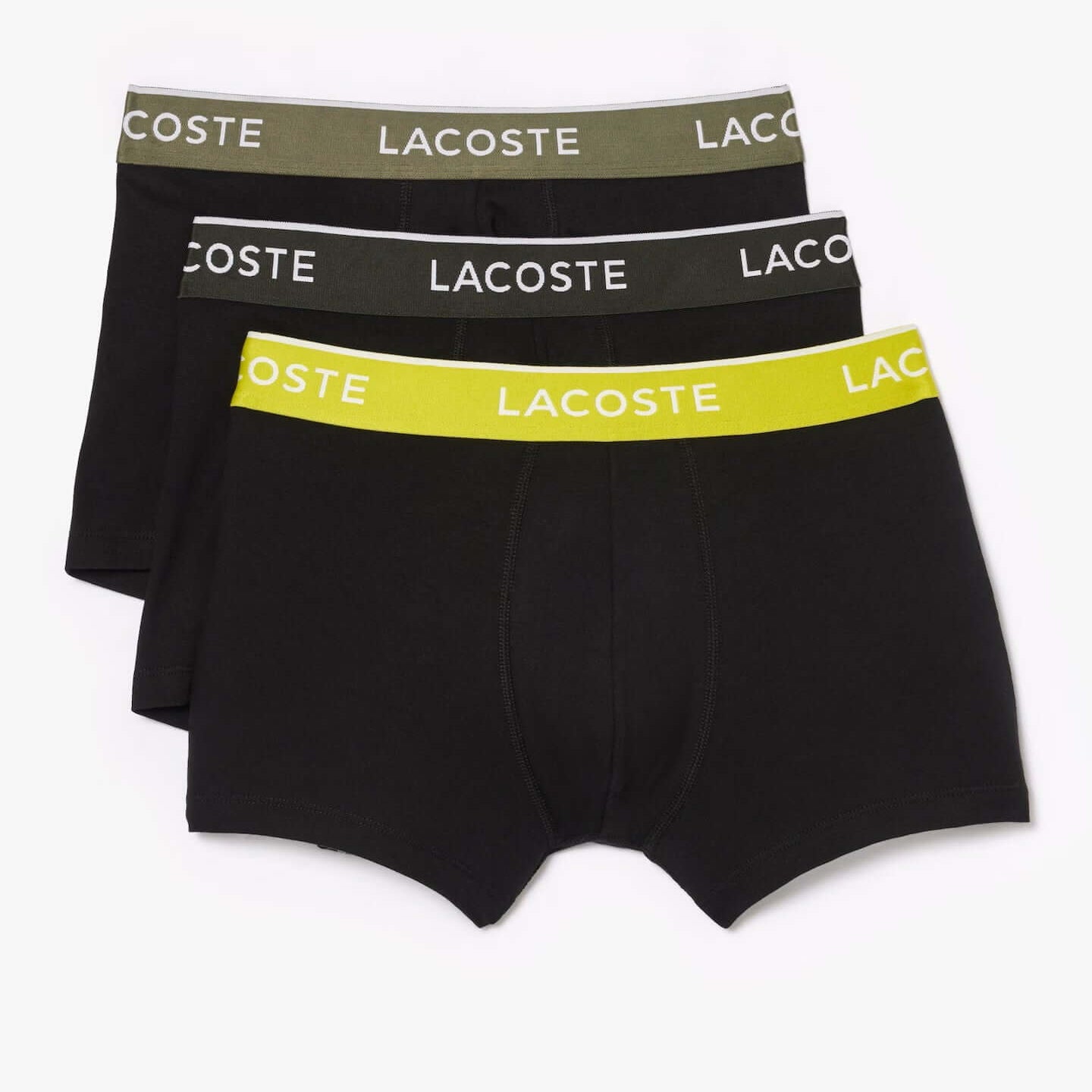 Lacoste 3-Pack Logo Waist Trunks - Black / Yellow / Khaki Green I7R