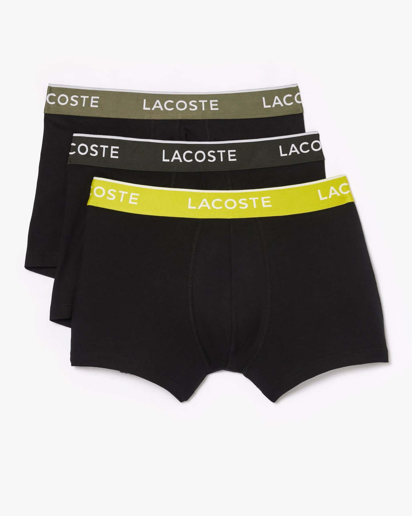 Lacoste 3-Pack Logo Waist Trunks - Black / Yellow / Khaki Green I7R