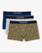 Lacoste 3-Pack Logo 3-Pack Signature Trunks - Khaki Green / Grey Chine / Blue